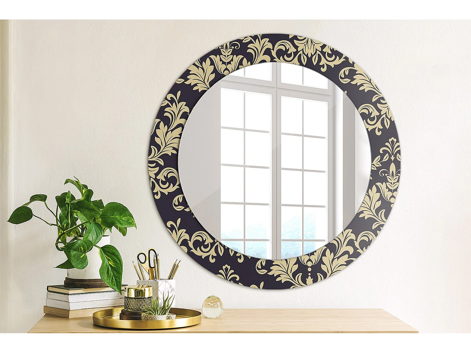 Miroir rond décoratif - Motif floral - 70 cm