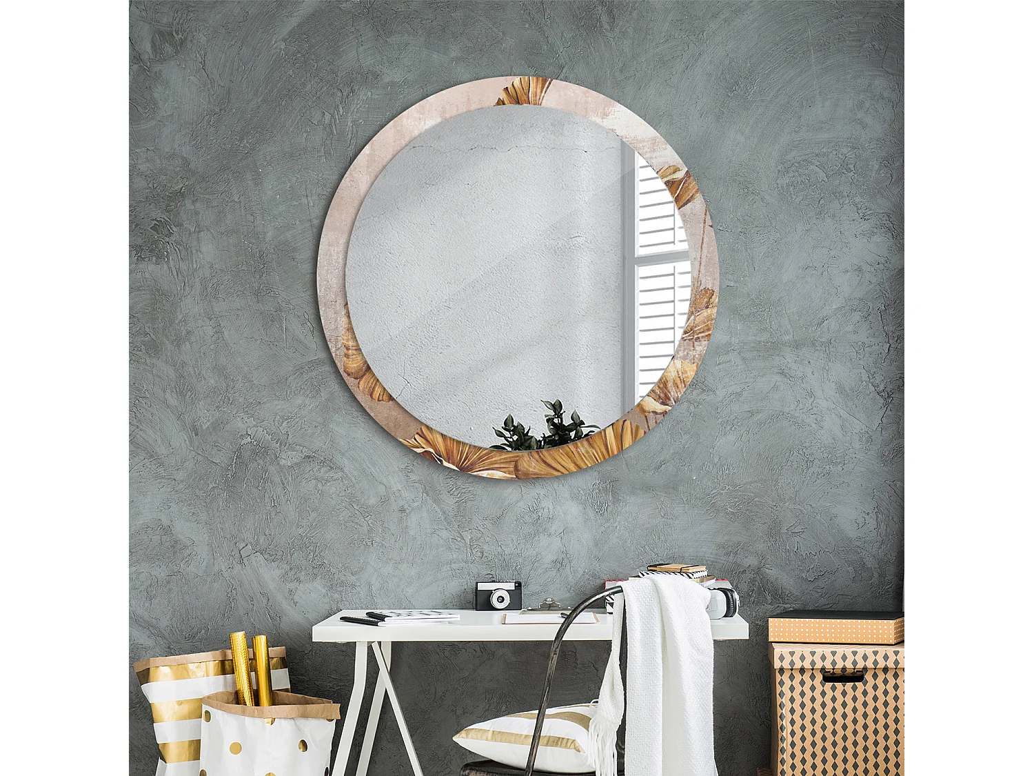 Ronde decoratieve spiegel - Bohemian Leaves - 90 cm