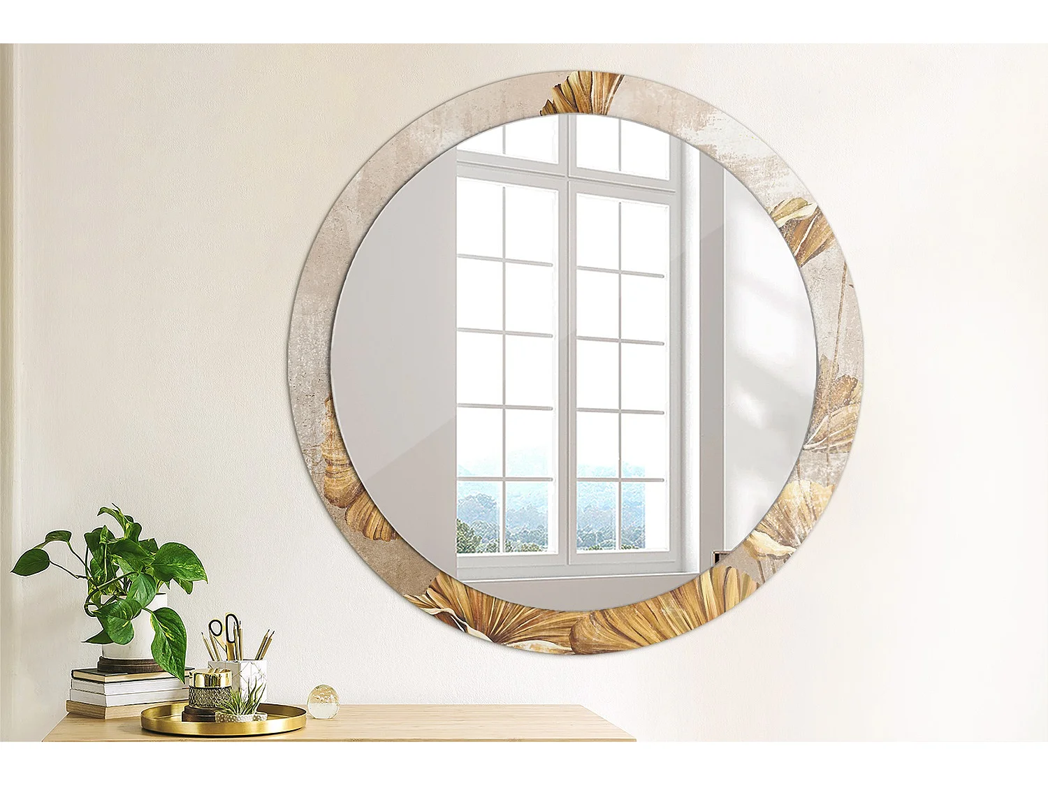 Ronde decoratieve spiegel - Bohemian Leaves - 90 cm