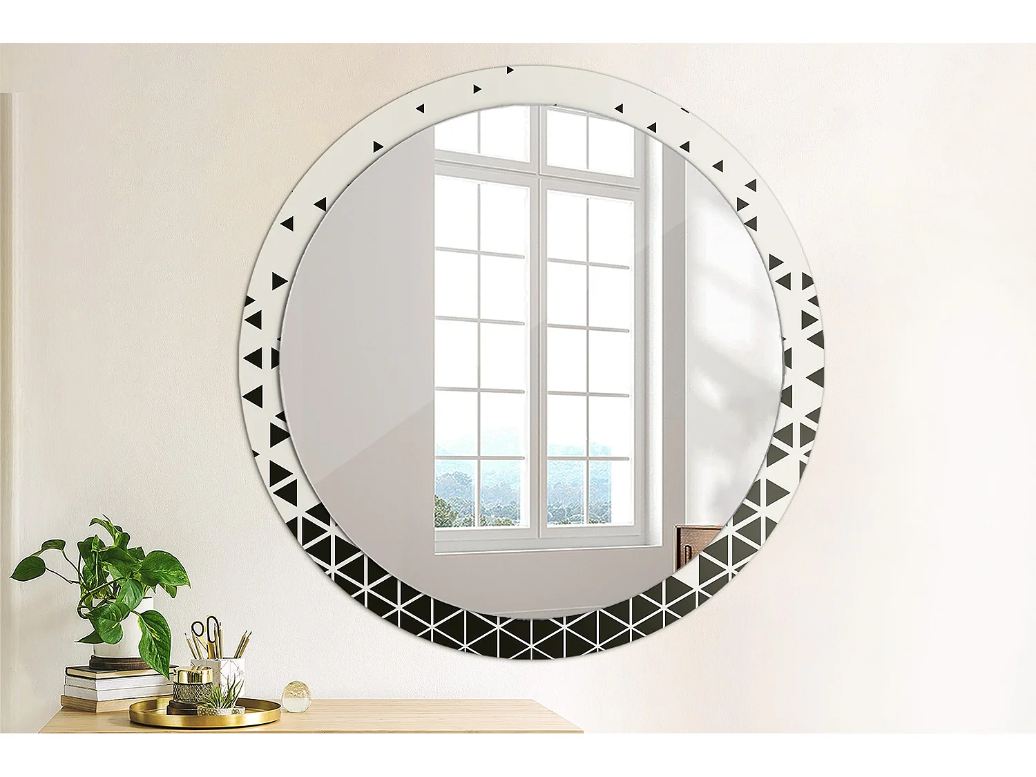 Miroir rond décoratif - Abstraction géométrique - 100 cm