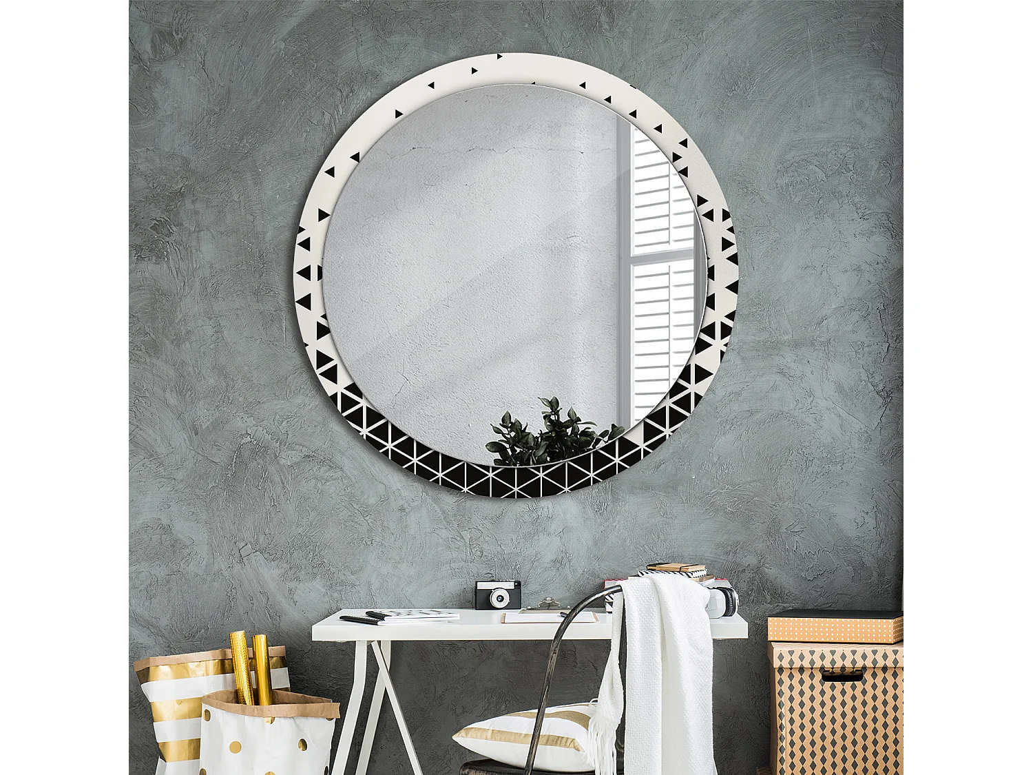 Miroir rond décoratif - Abstraction géométrique - 100 cm