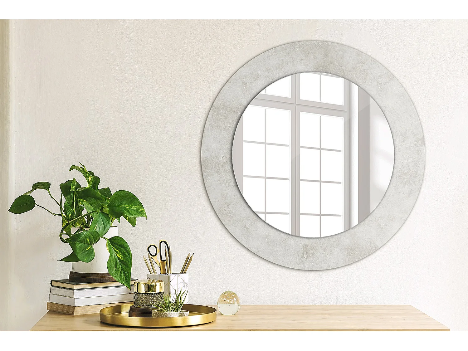 Miroir rond décoratif - Texture béton - 50 cm