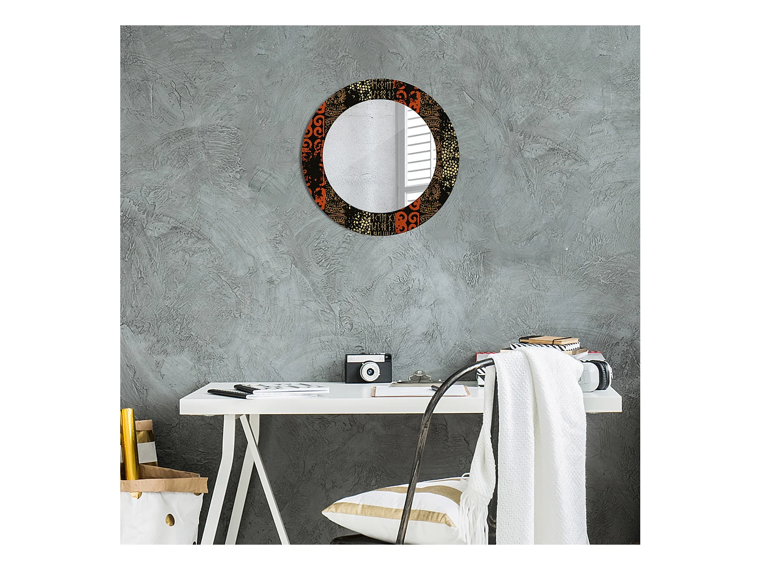 Ronde decoratieve spiegel - grunge patroon - 50 cm
