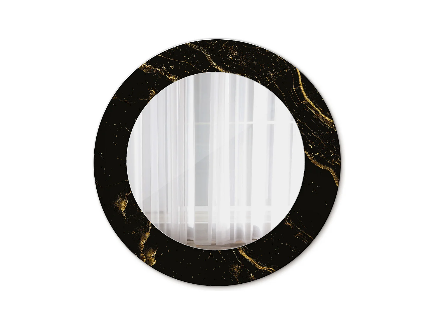 Miroir rond décoratif - Marbre noir - 50 cm