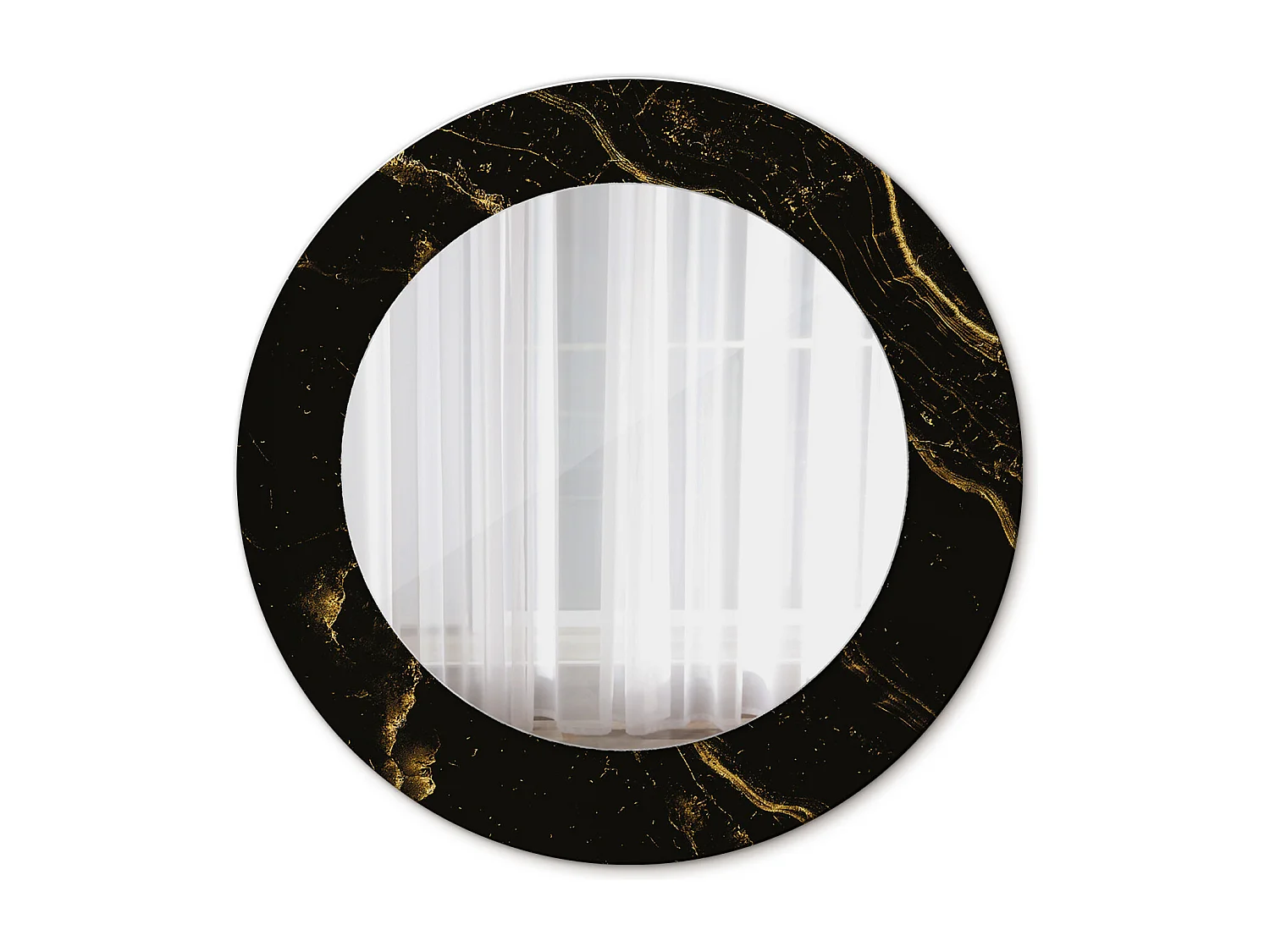 Miroir rond décoratif - Marbre noir - 50 cm
