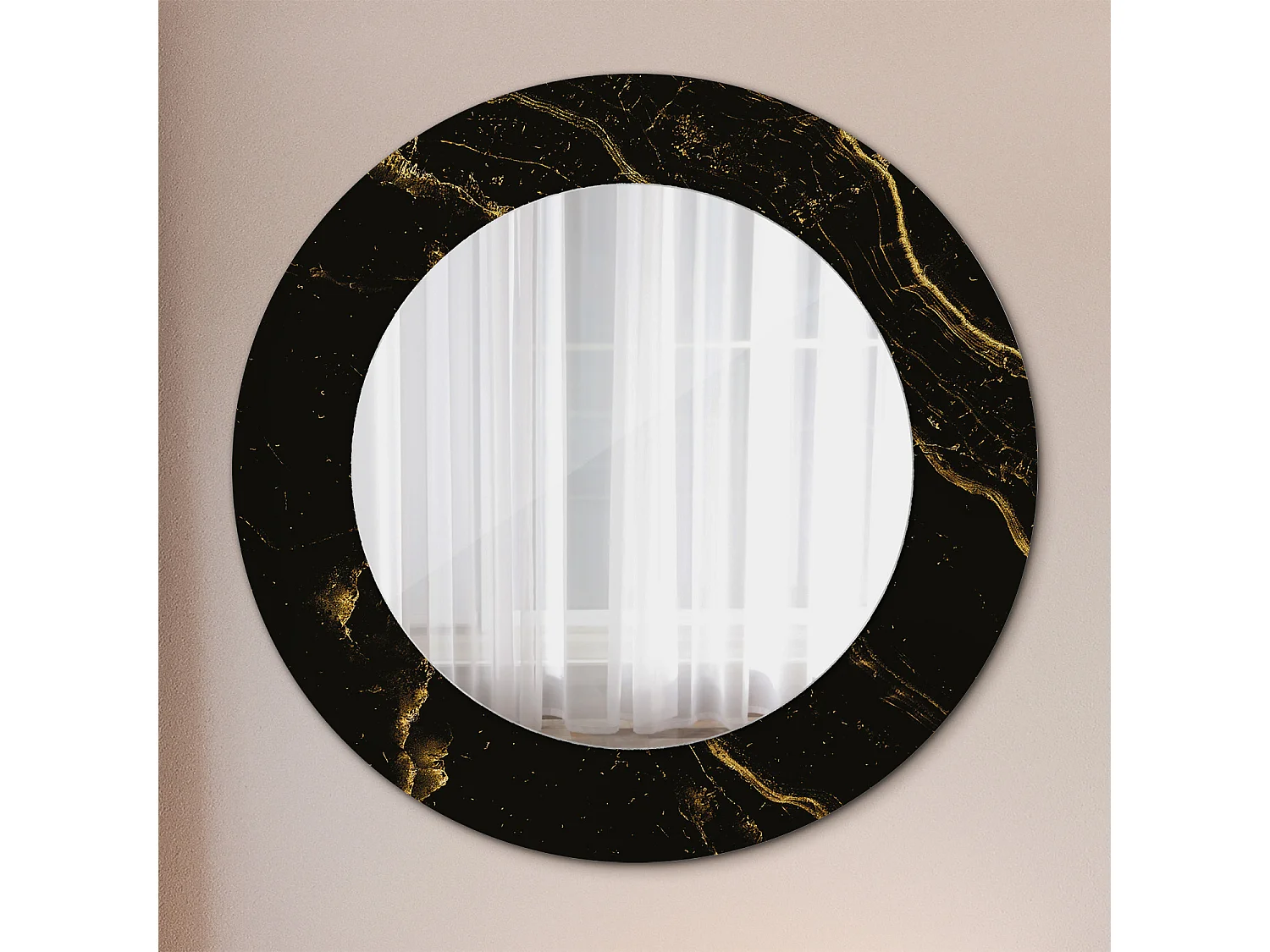 Miroir rond décoratif - Marbre noir - 50 cm
