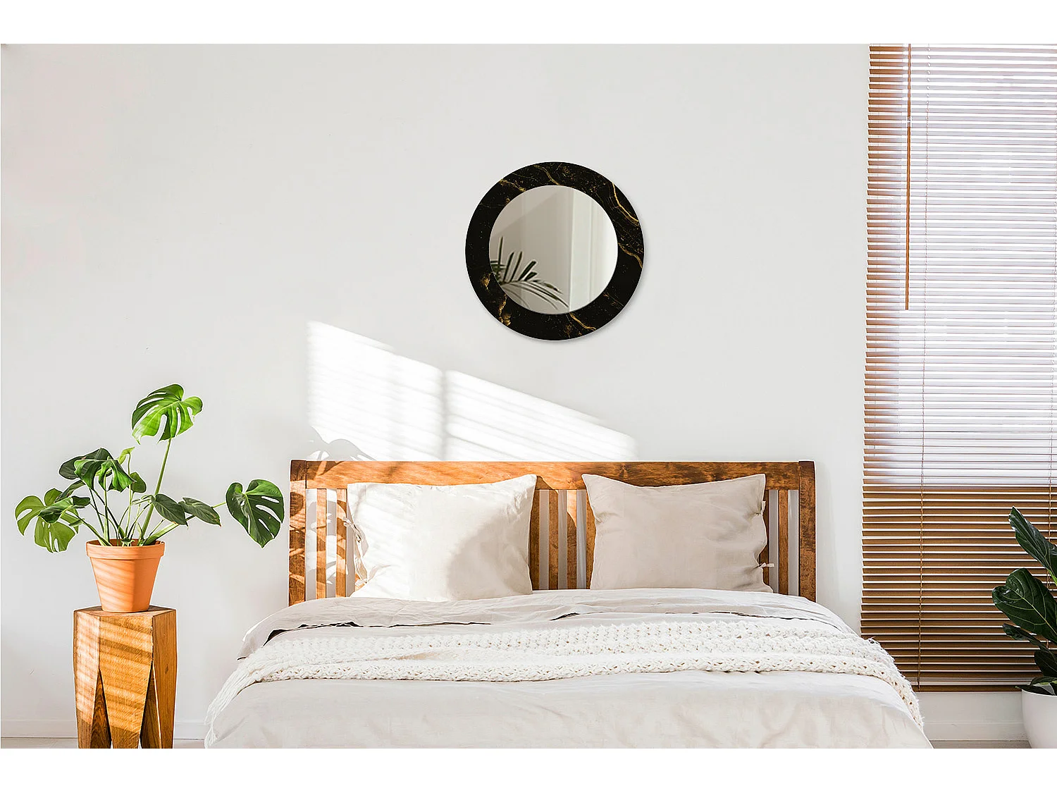 Miroir rond décoratif - Marbre noir - 50 cm