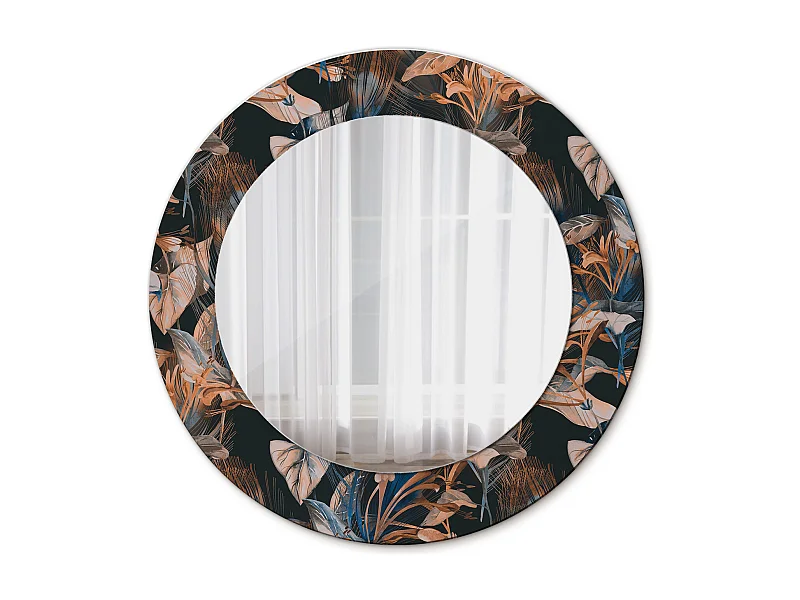 Ronde Decoratieve Spiegel – Donkere Tropische Bladeren – 50cm