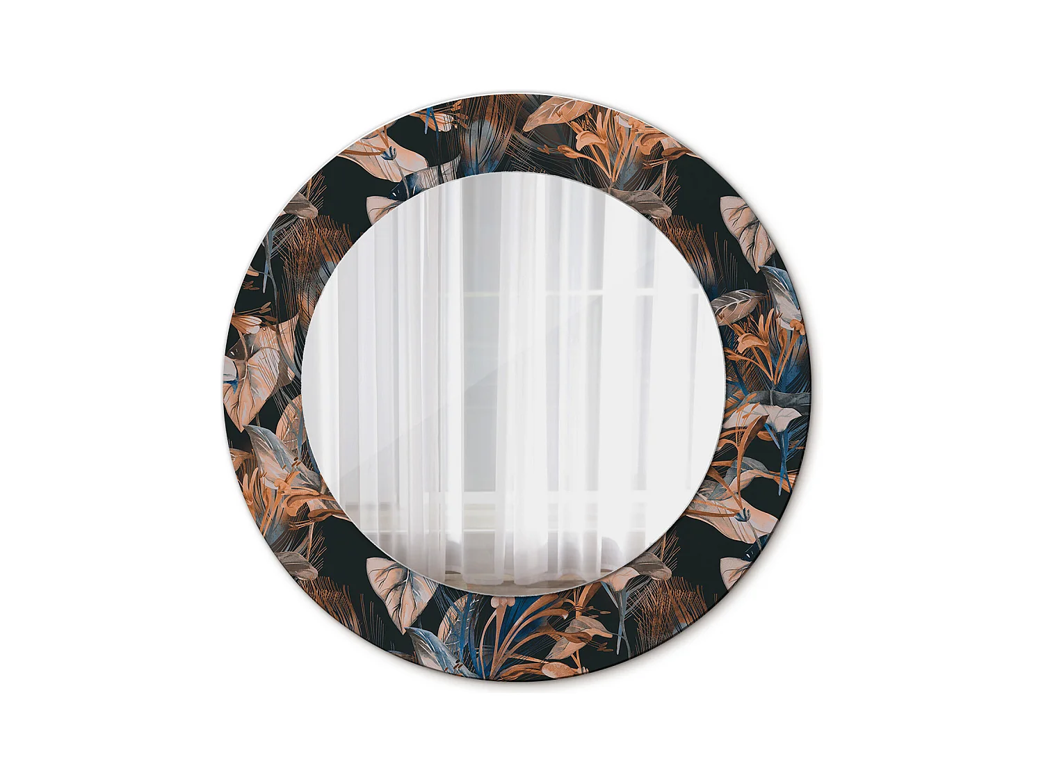 Ronde Decoratieve Spiegel – Donkere Tropische Bladeren – 50cm