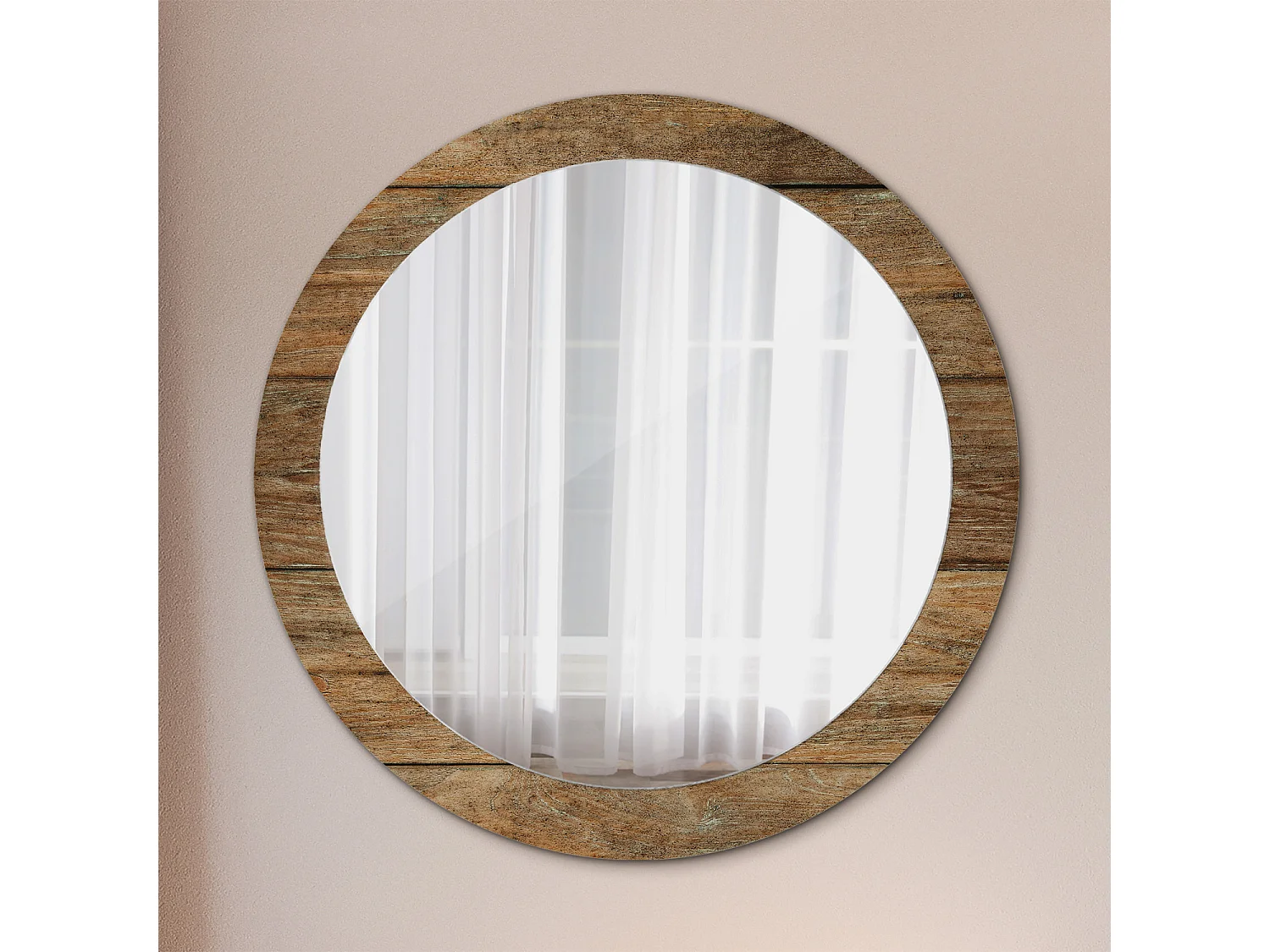 Runder dekorativer Spiegel - Altes Holz - 80 cm