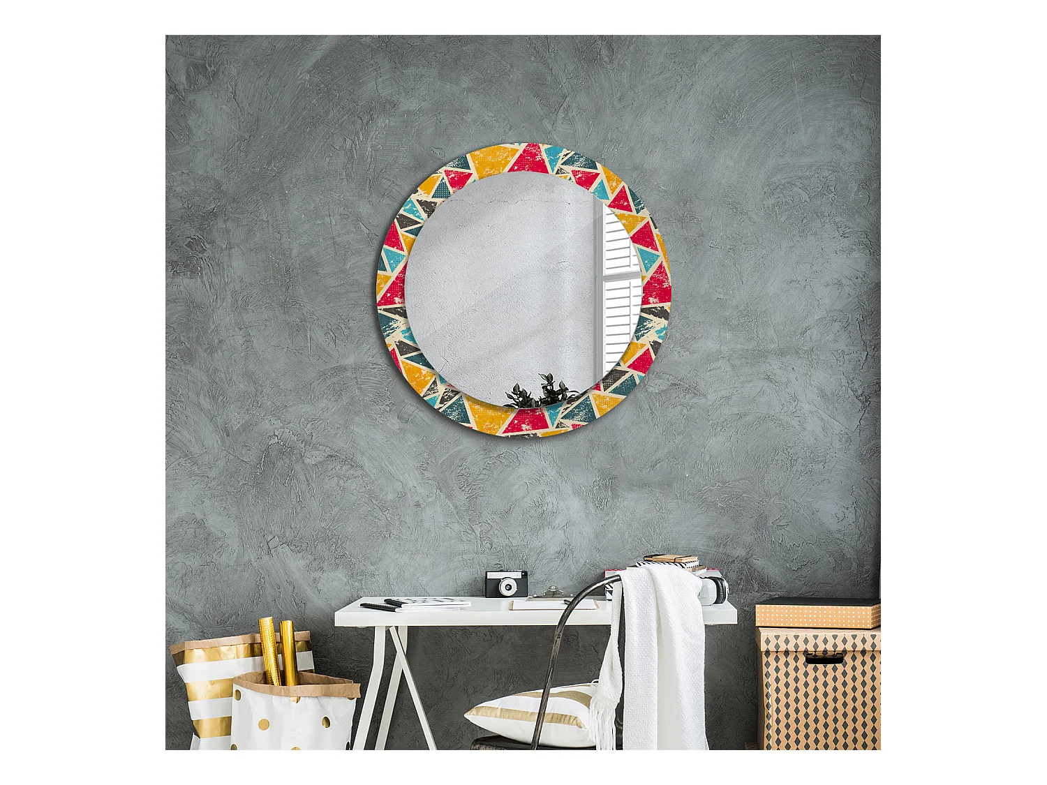 Miroir rond décoratif - Composition rétro - 70 cm