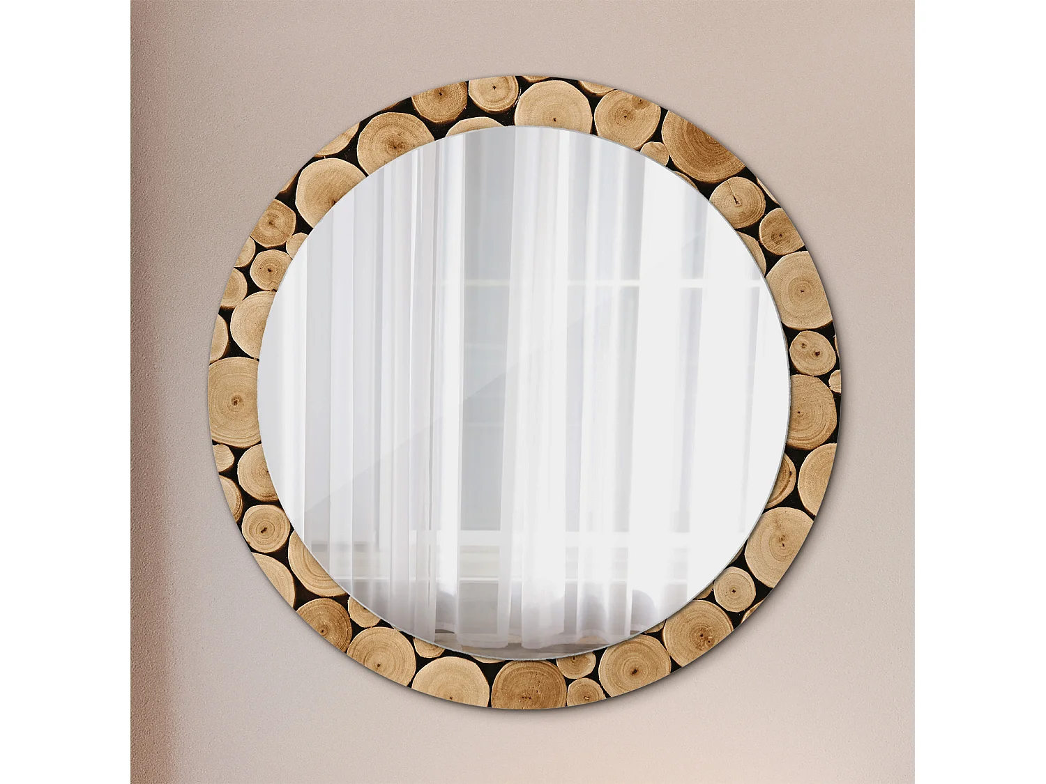 Runder dekorativer Spiegel - Holzscheite - 90 cm