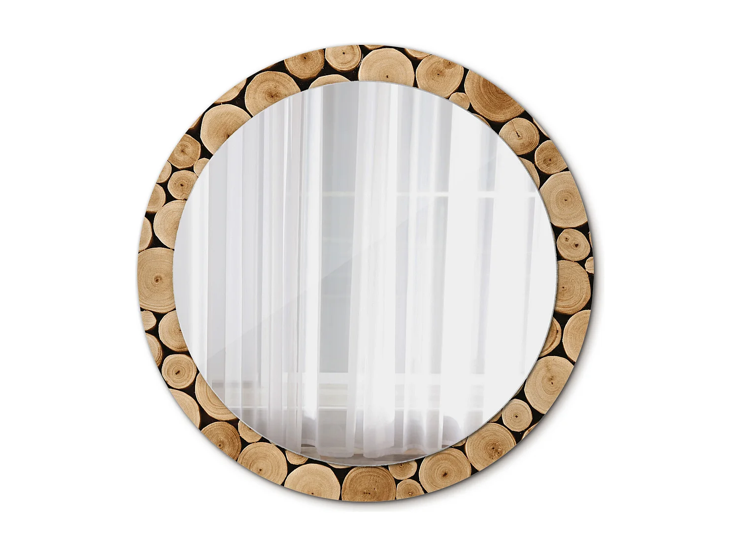 Miroir rond décoratif - Bûches de bois - 90 cm