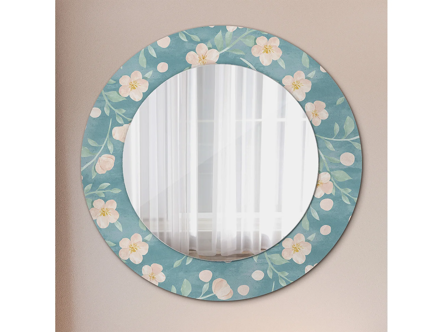 Ronde decoratieve spiegel - bloemenprint - 50 cm