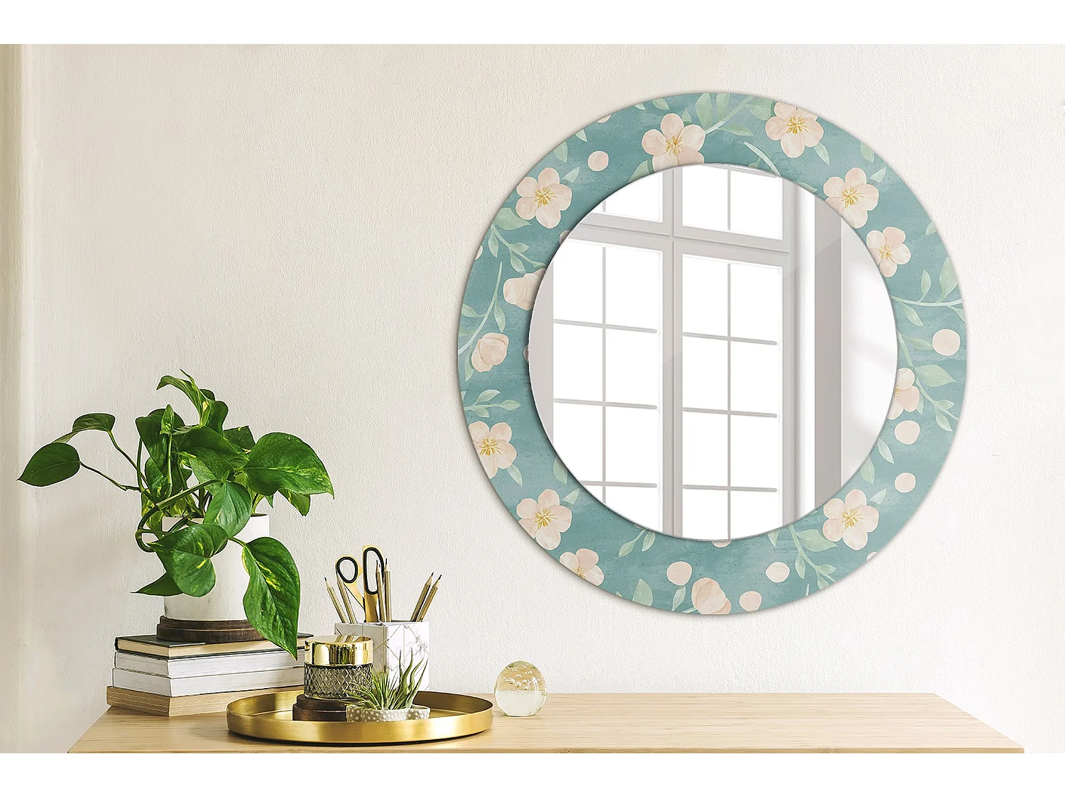Ronde decoratieve spiegel - bloemenprint - 50 cm