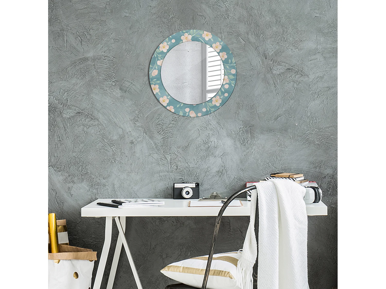 Ronde decoratieve spiegel - bloemenprint - 50 cm