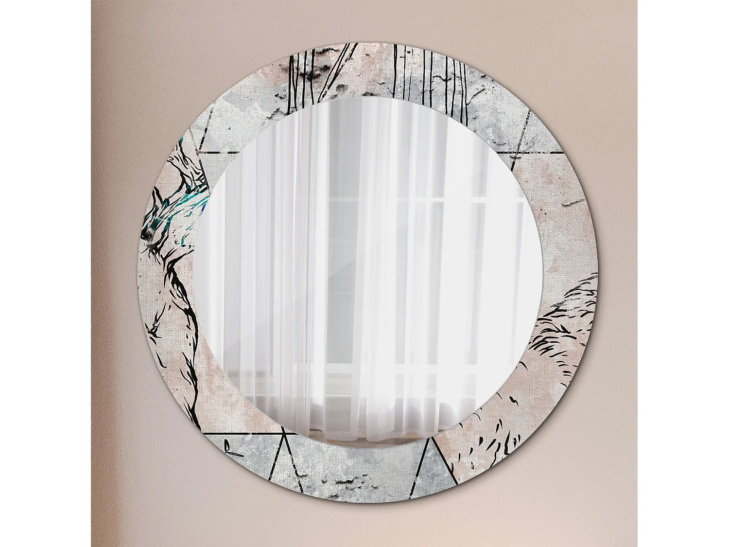 Decoratieve ronde spiegel - Abstracte dieren - 60 cm