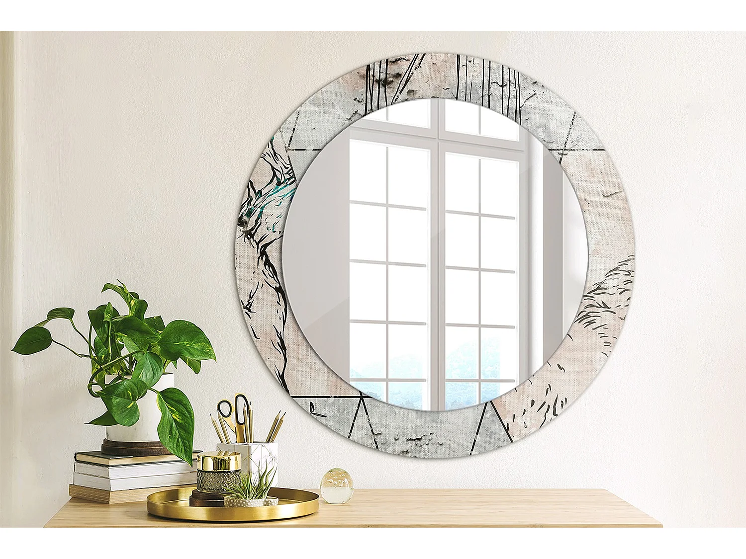 Decoratieve ronde spiegel - Abstracte dieren - 60 cm