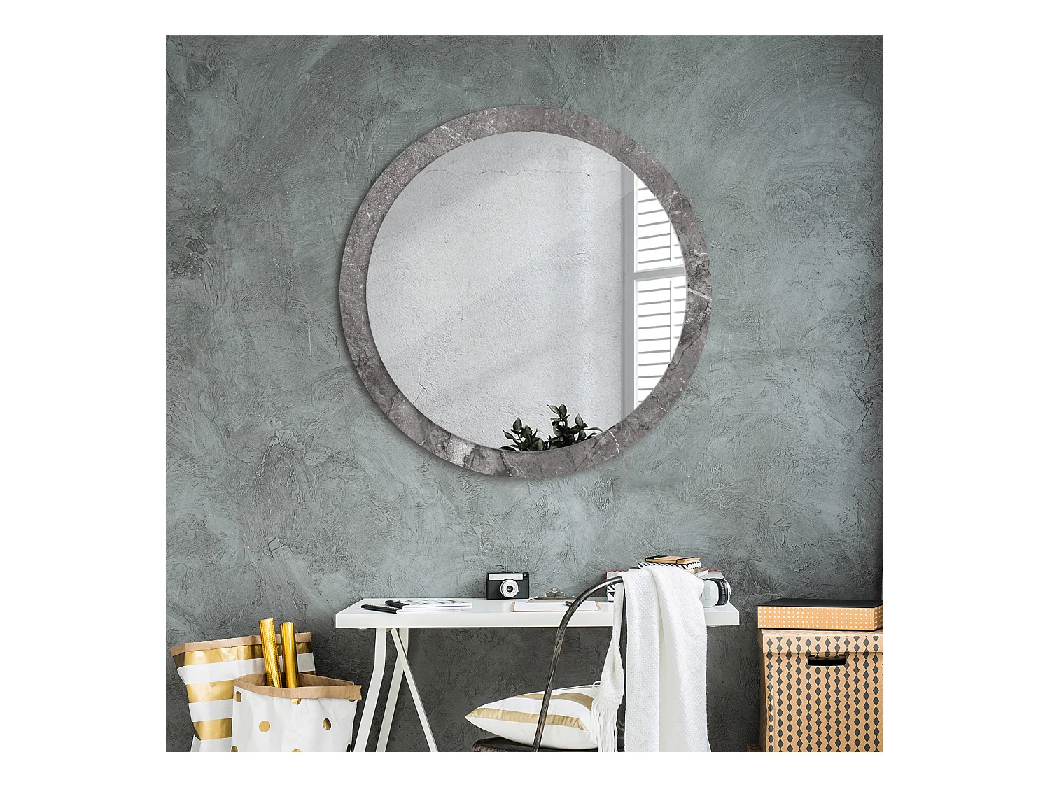 Miroir rond décoratif - Marbre rustique - 90 cm