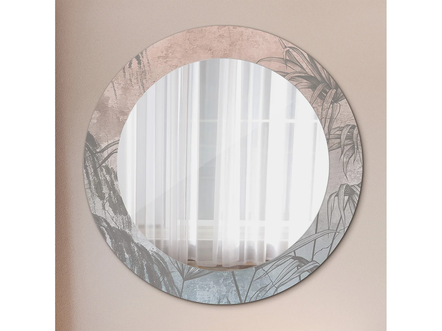 Decoratieve ronde spiegel - Tropische bloemen - 60 cm