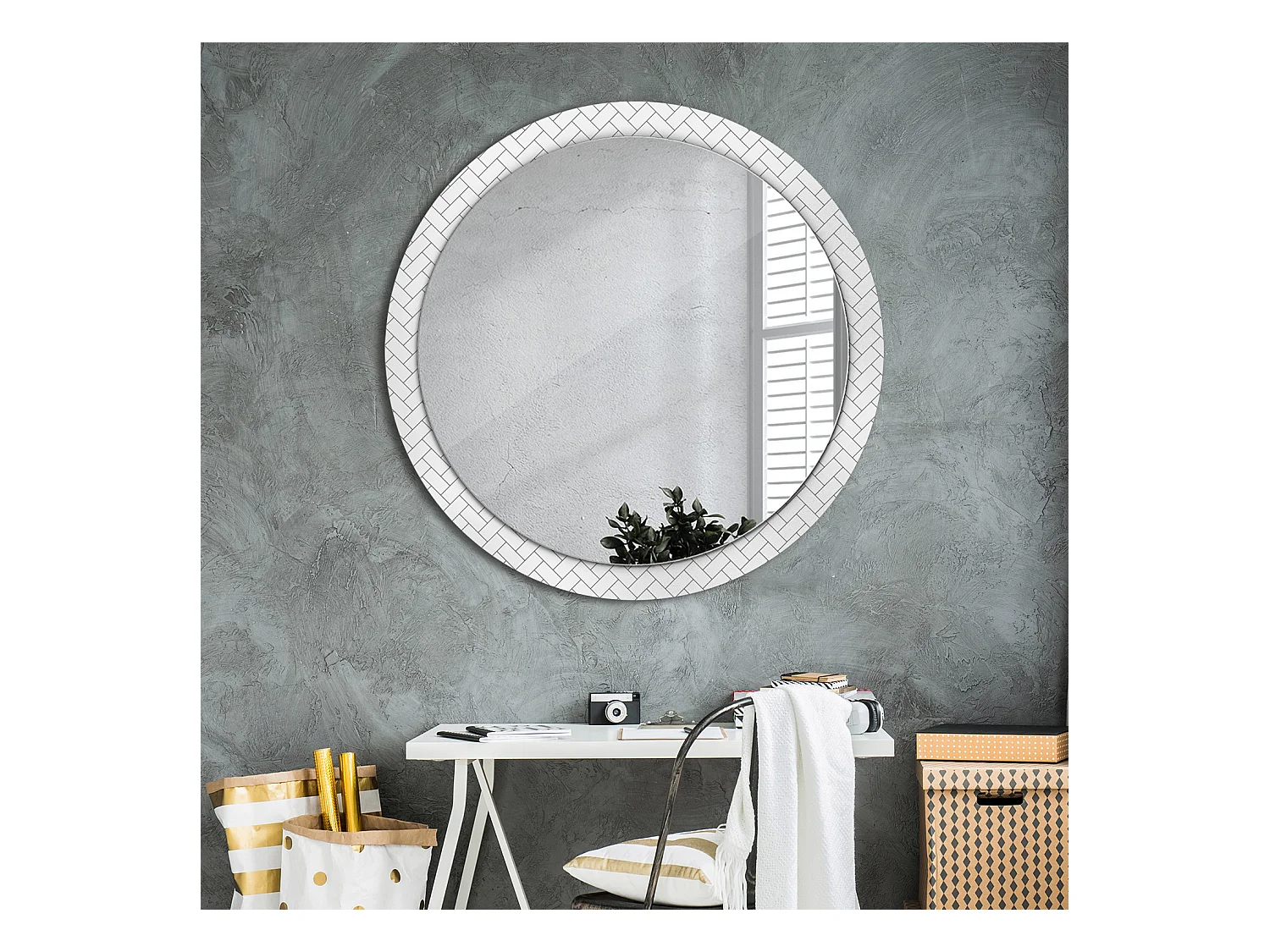 Miroir rond décoratif - Chevrons - 100 cm