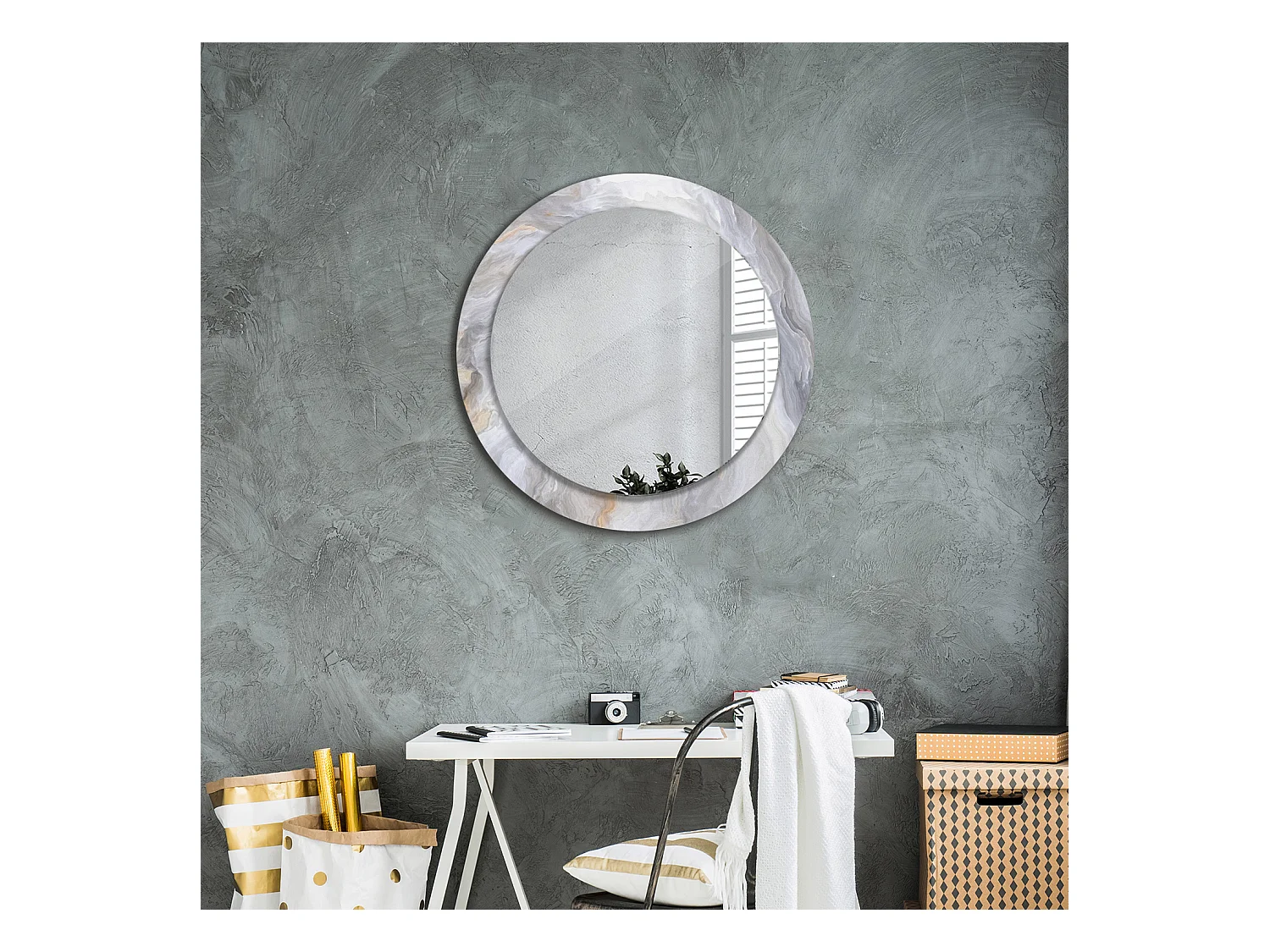 Miroir rond décoratif - Marbre abstrait - 70 cm
