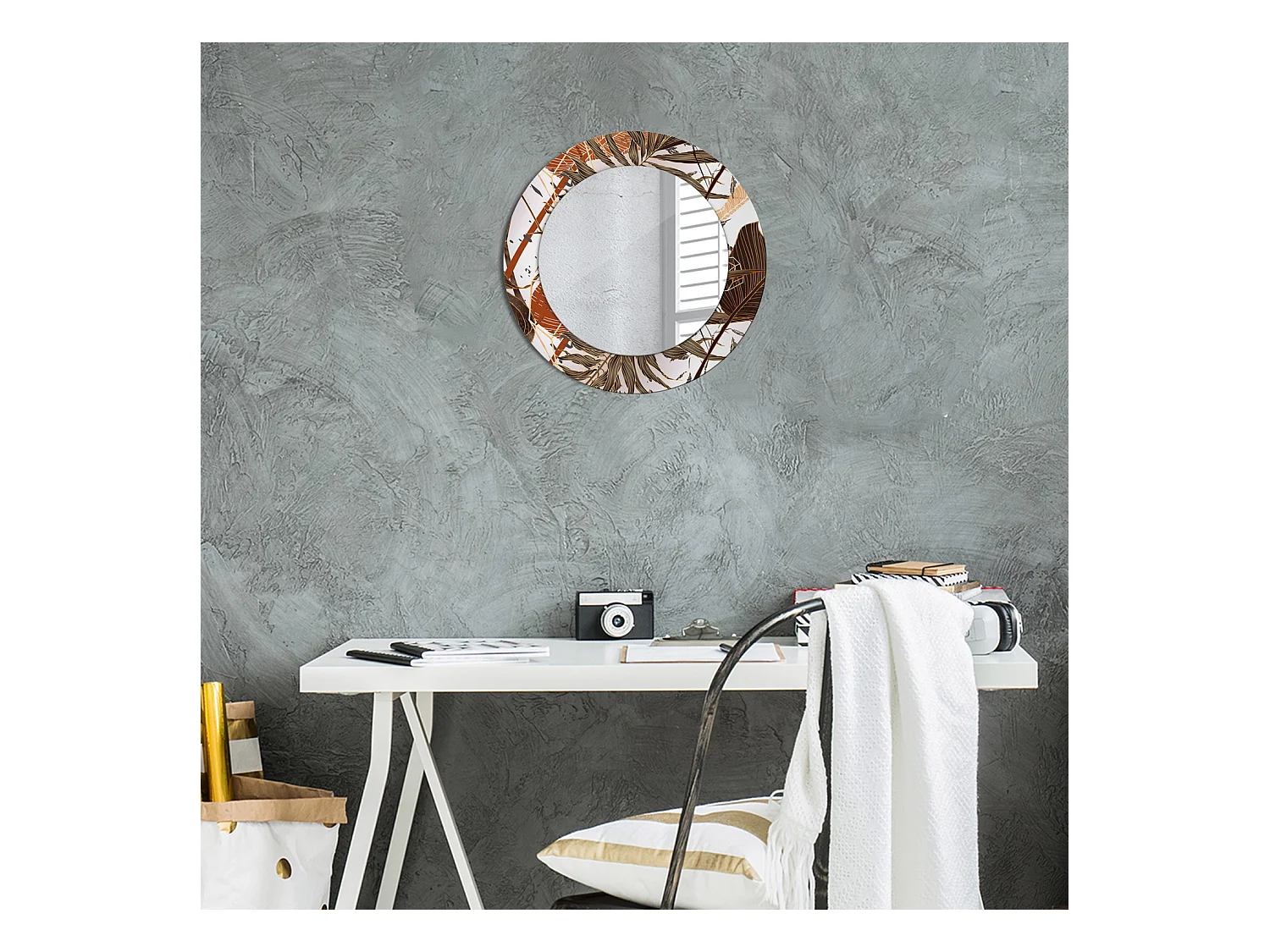 Specchio rotondo decorativo - Foglie di palma - 50 cm
