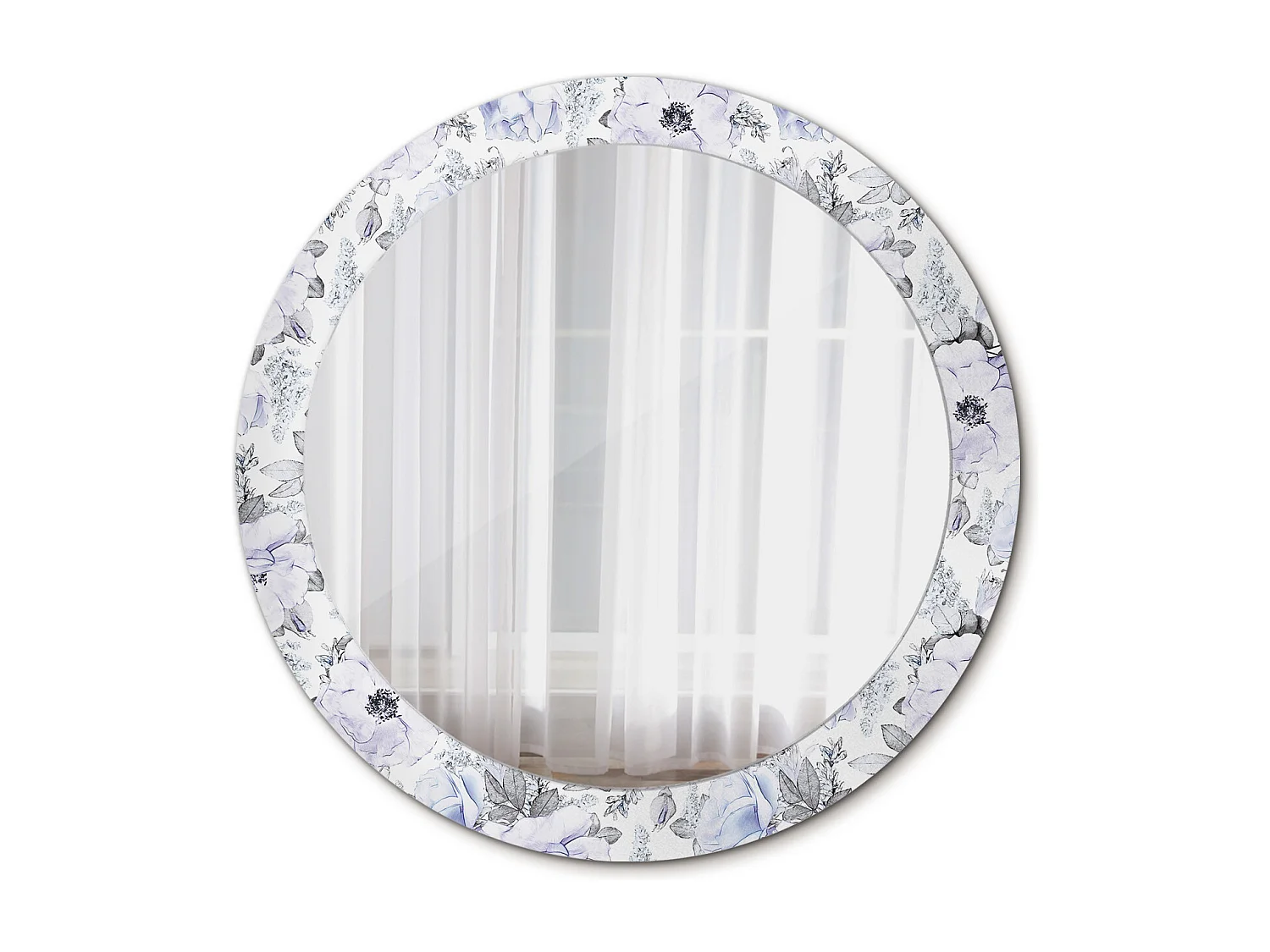 Miroir rond décoratif - Roses bleues - 80 cm