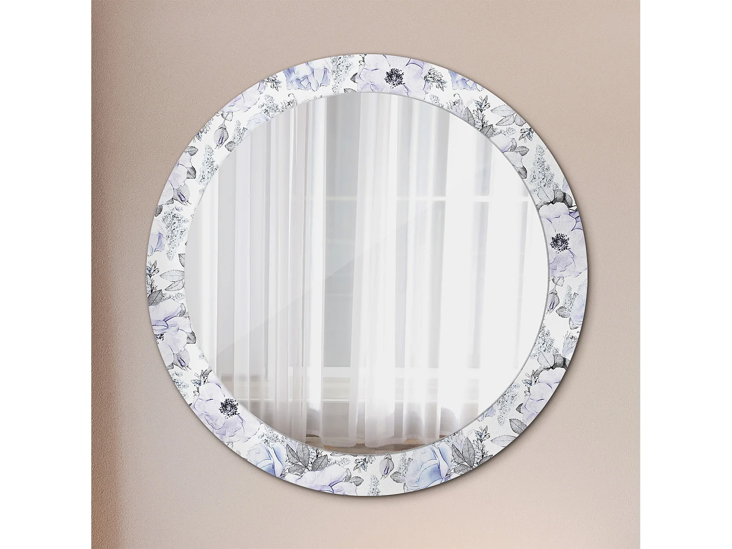 Miroir rond décoratif - Roses bleues - 80 cm