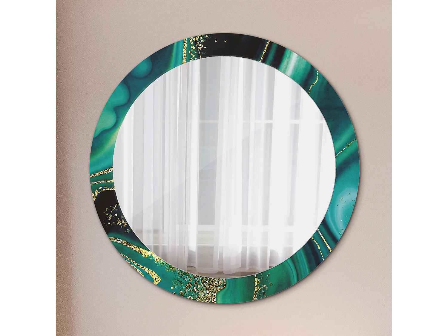 Miroir rond décoratif - Marbre émeraude - 80 cm