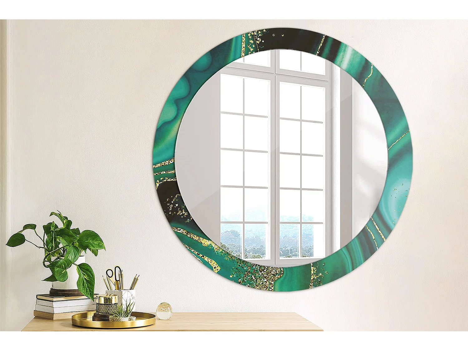 Miroir rond décoratif - Marbre émeraude - 80 cm