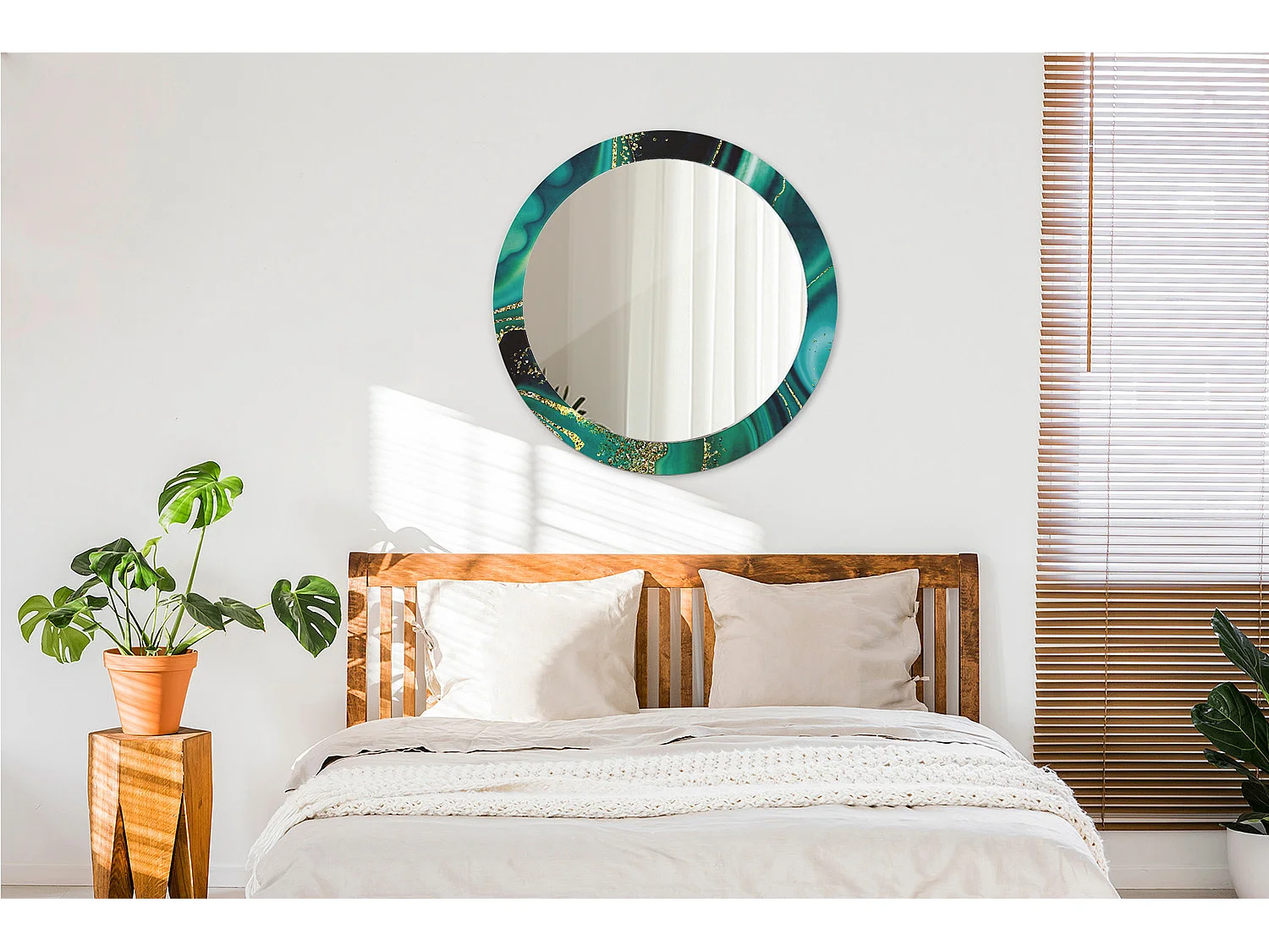 Miroir rond décoratif - Marbre émeraude - 80 cm