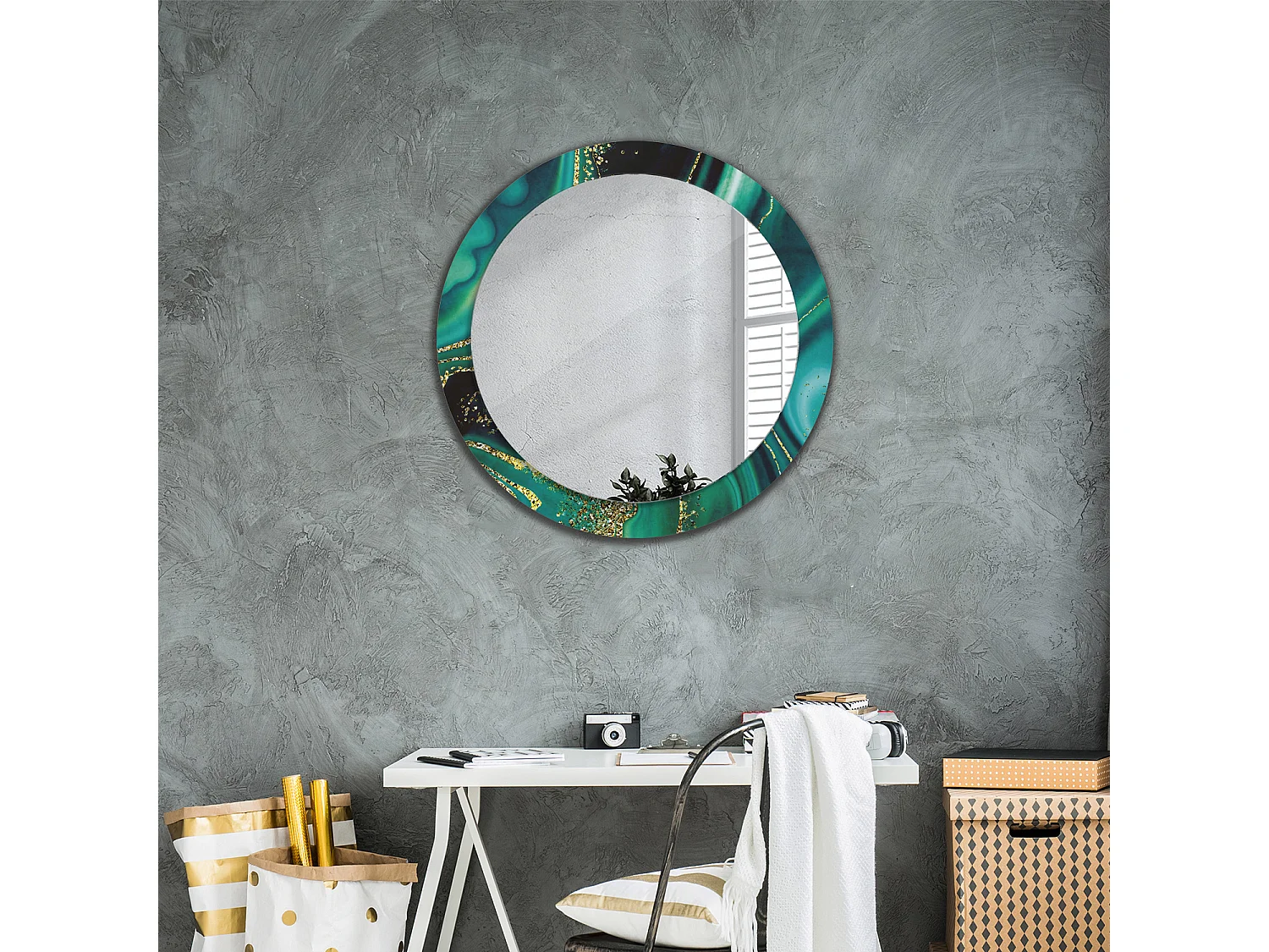 Miroir rond décoratif - Marbre émeraude - 80 cm