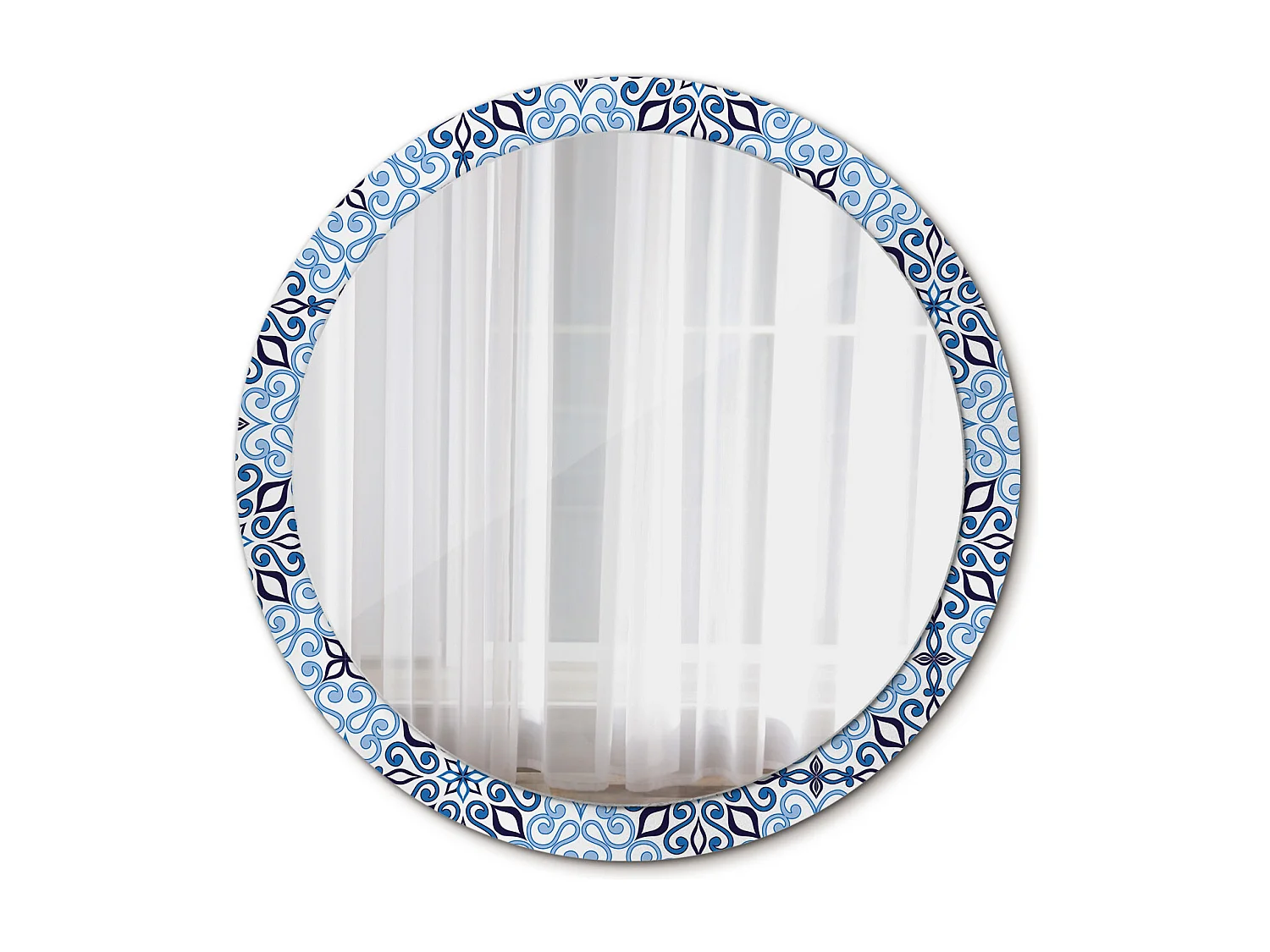 Runder dekorativer Spiegel - Blaues arabisches Motiv - 100 cm