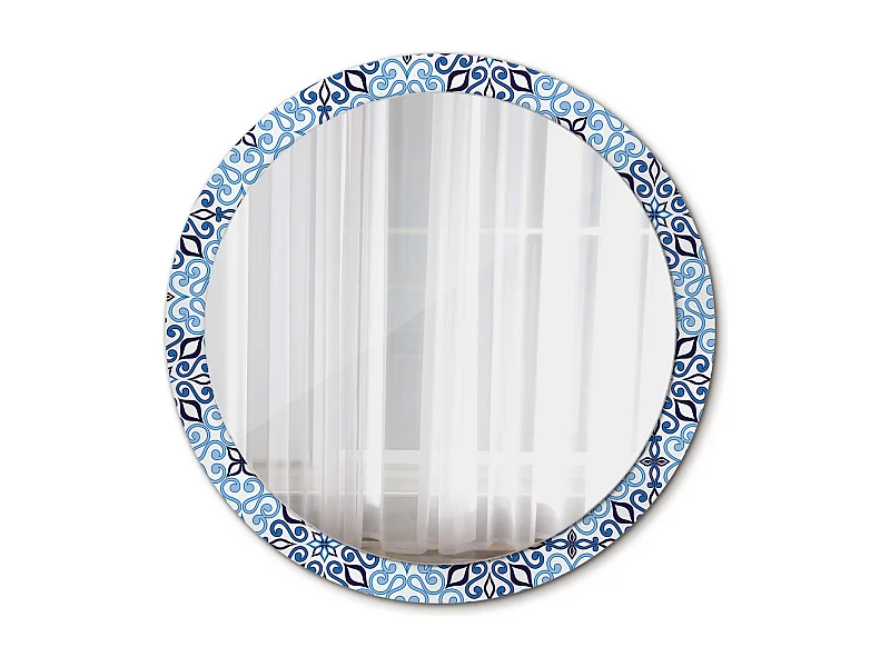 Runder dekorativer Spiegel - Blaues arabisches Motiv - 100 cm