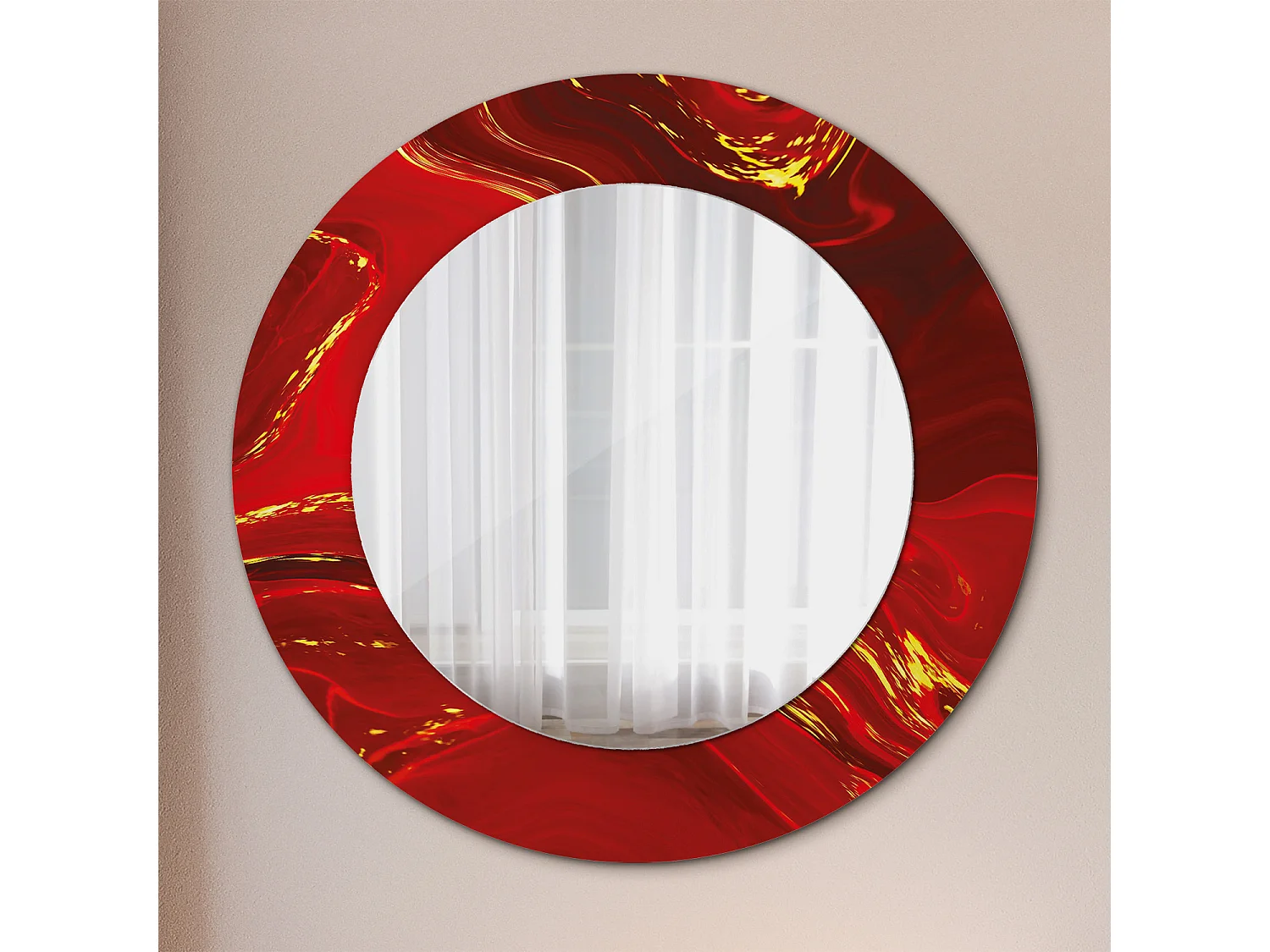 Runder dekorativer Spiegel - Roter Marmor - 50 cm