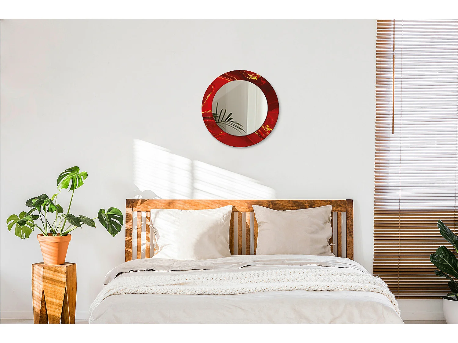 Runder dekorativer Spiegel - Roter Marmor - 50 cm