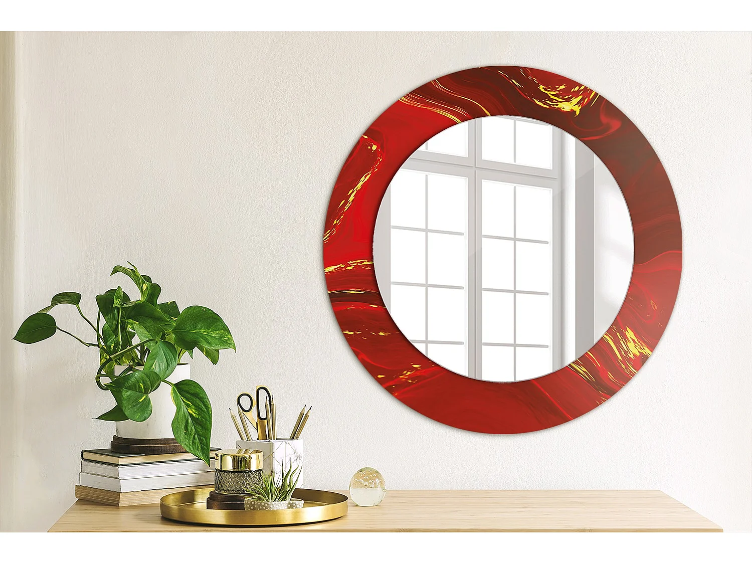 Runder dekorativer Spiegel - Roter Marmor - 50 cm