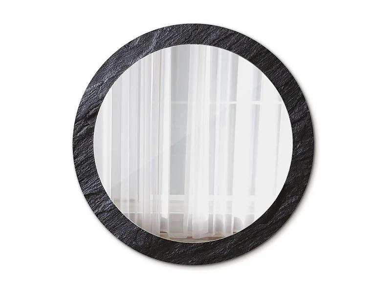 Miroir rond décoratif - Pierre noire - 80 cm