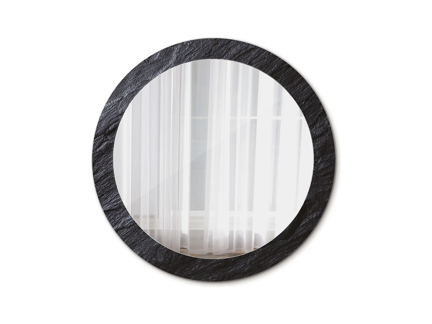 Miroir rond décoratif - Pierre noire - 80 cm