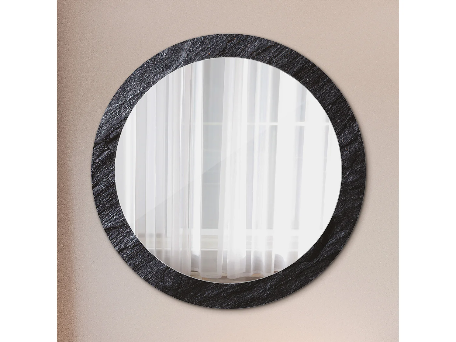 Miroir rond décoratif - Pierre noire - 80 cm