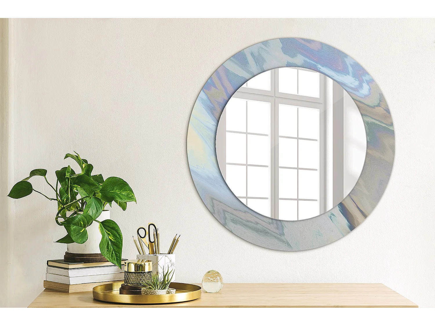 Miroir rond décoratif - Vagues abstraites - 50 cm