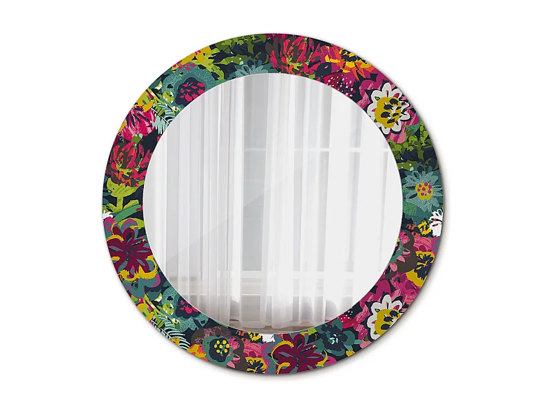 Decoratieve ronde spiegel - Geschilderde bloemen - 60 cm