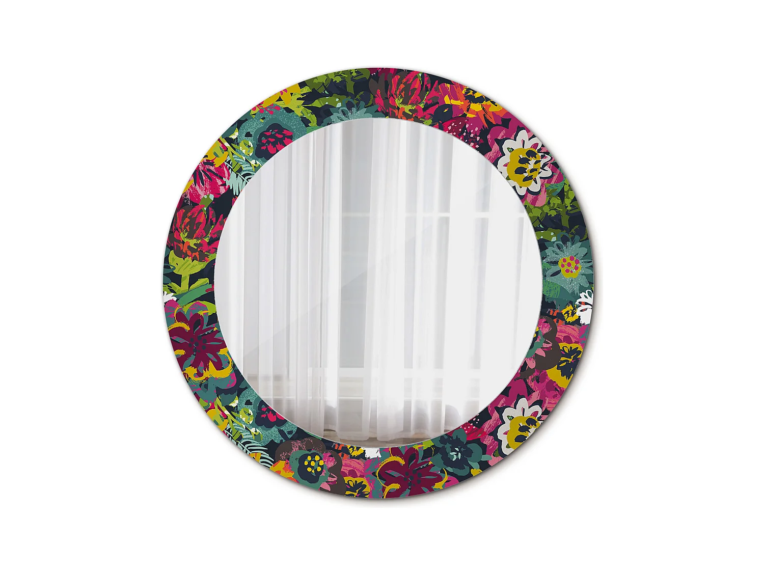 Dekorativer runder Spiegel - Bemalte Blumen - 60 cm