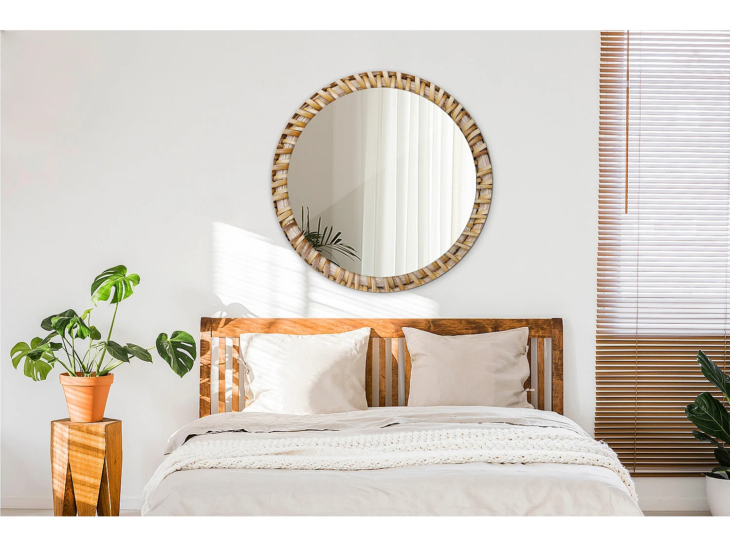 Dekorativer runder Spiegel - Geflecht - 90 cm