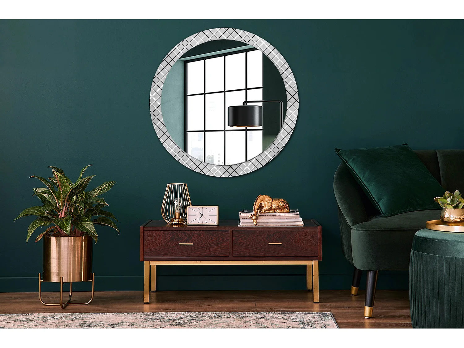 Miroir rond décoratif - Lignes transversales - 90 cm