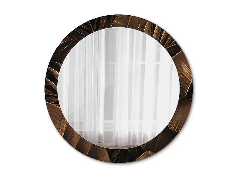 Dekorativer runder Spiegel – braune Bananenblätter – 80 cm