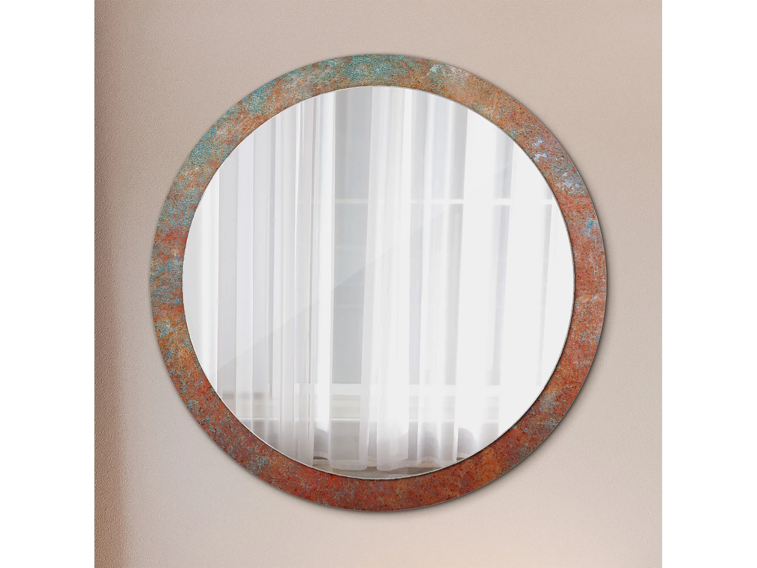 Decoratieve ronde spiegel - roestig metaal - 100 cm