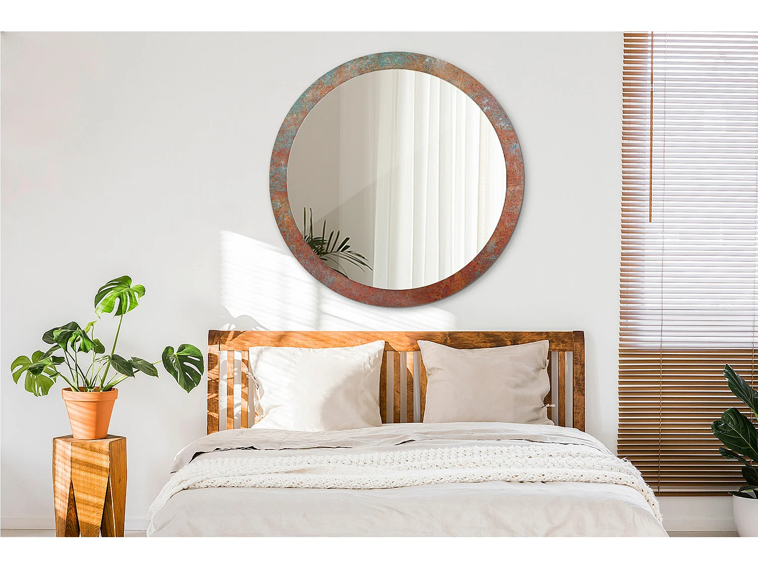 Decoratieve ronde spiegel - roestig metaal - 100 cm