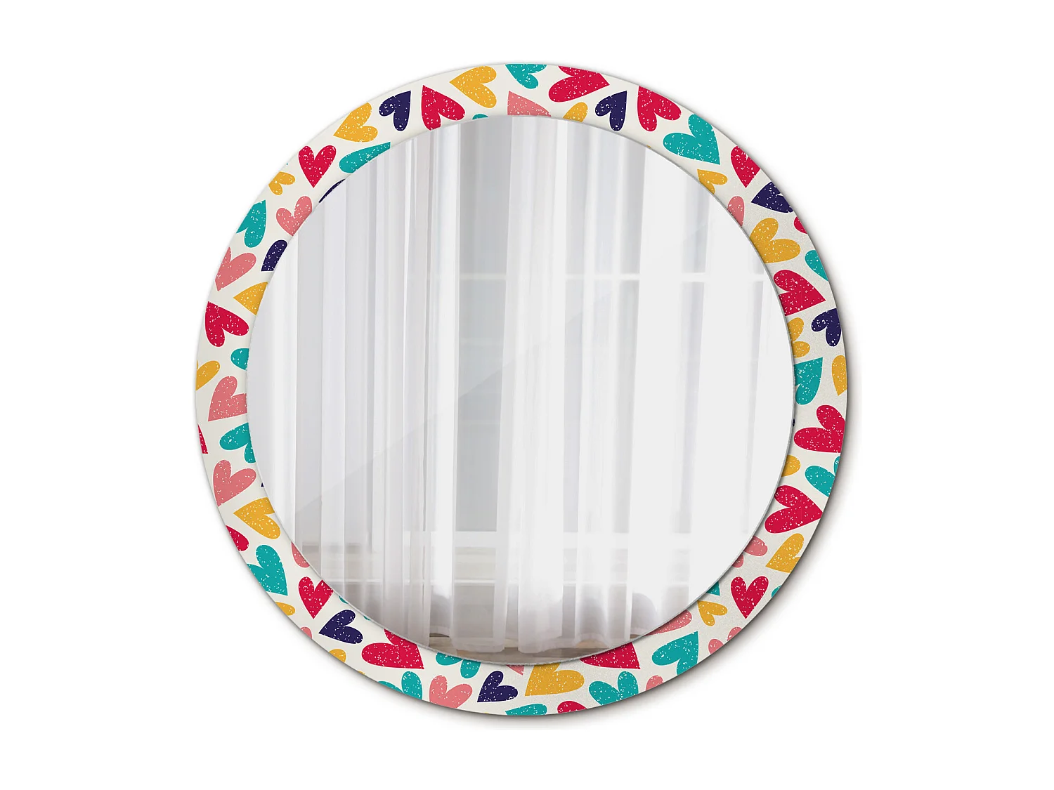 Decoratieve ronde spiegel - Kleurrijke harten - 90 cm